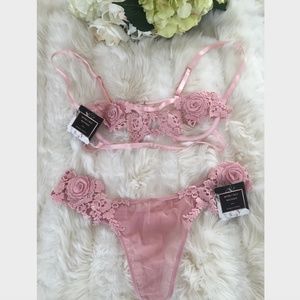 Petal Pink Rose Bralette 2 Piece Set Sexy Lingerie